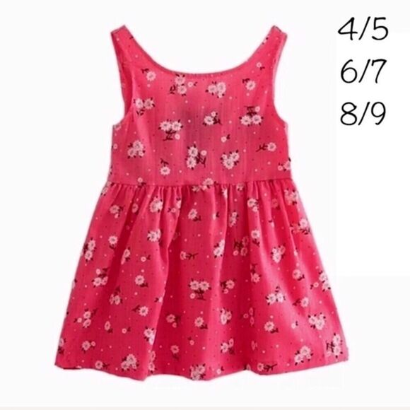 Pink Linen Floral Dress with Black Satin Back - Picture 3 of 8